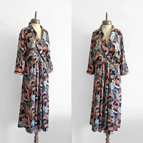 Nina piccalino print draped jacket dress sz 13 - Picture 2 of 8